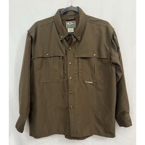 Drake Waterfowl System Vented Button Down Shirt Brown Outdoors Hiking Men Size M